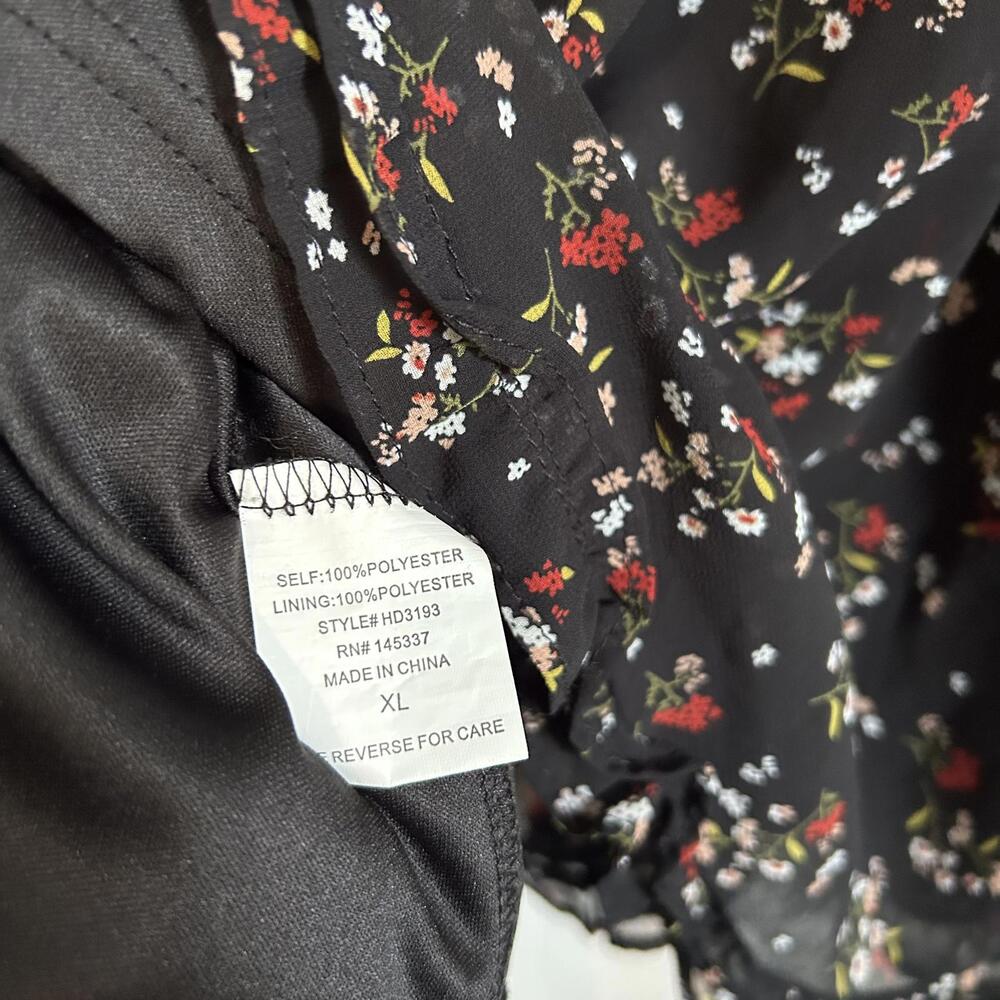 Hesperus Black Floral Ruffle Sheer Long Sleeve Mini Dress Women’s XL - Picture 6 of 6